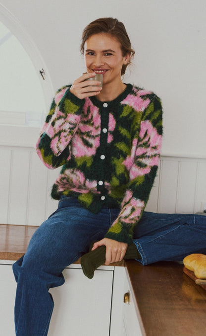 Freequent Cardigan - Lippi - Deep Forest Mel w. f. Pink Mel.