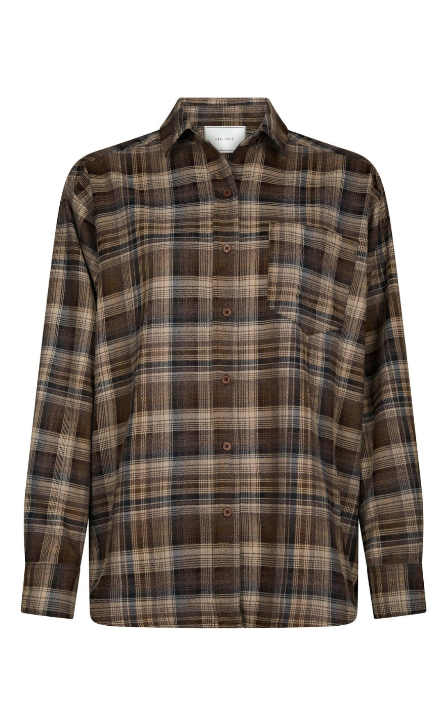 Neo Noir Skjorte - Dalma Flannel Check - Dark Taupe