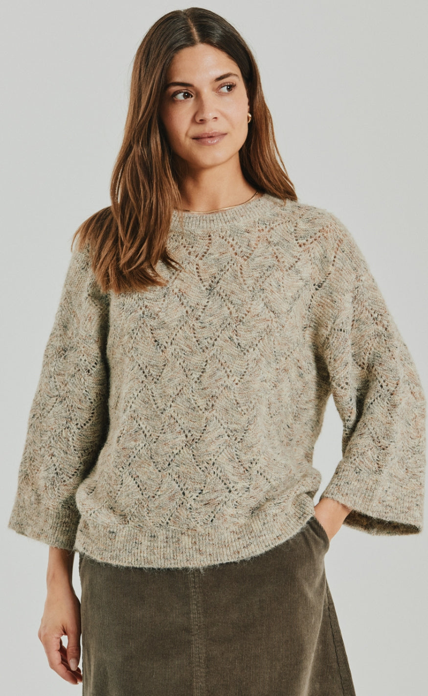 Freequent Striktrøje - Estweed - Oyster Grey Melange
