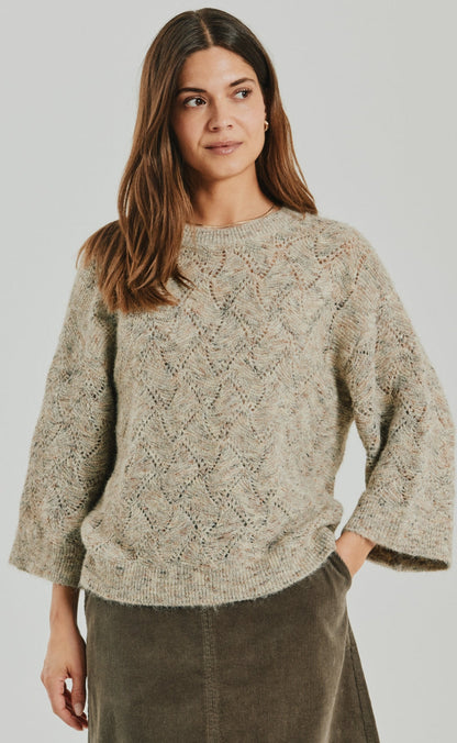 Freequent Striktrøje - Estweed - Oyster Grey Melange