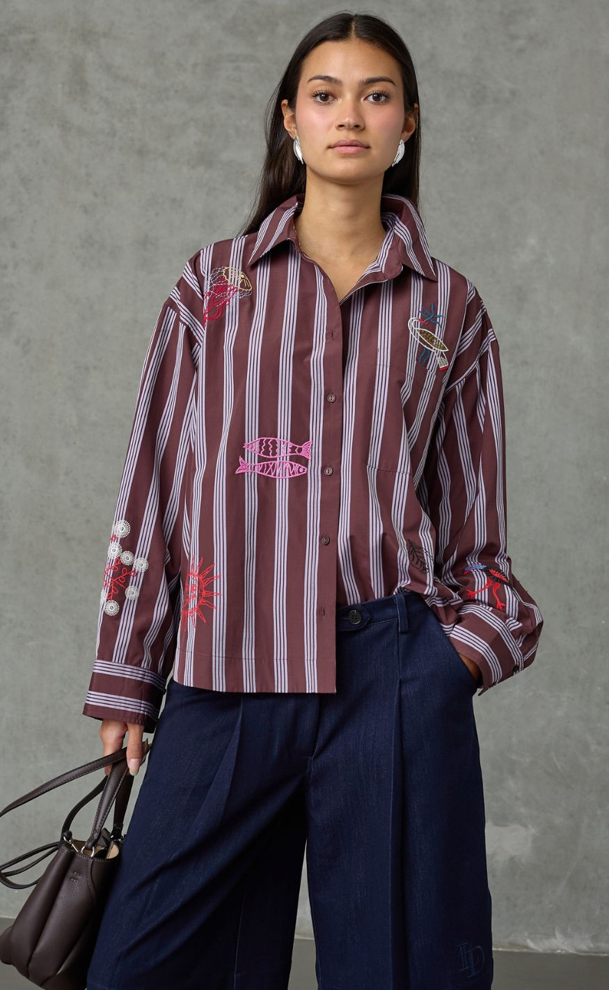 Love & Divine Bluse - love1555-1 - Brown Stripes Emb.