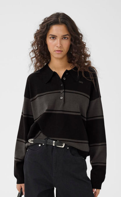 Gestuz Pullover - Silda Polo - Black/Raven striped