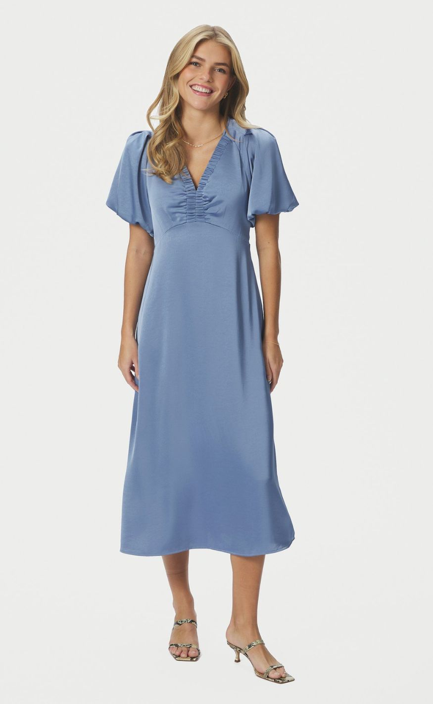 Neo Noir Kjole - Illana Heavy Sateen - Smoke Blue