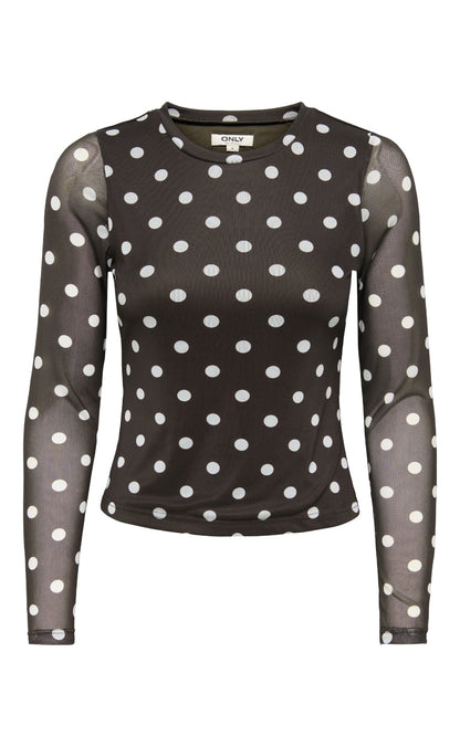 ONLY Bluse - Nova Mesh - Coffee Bean/White Dots