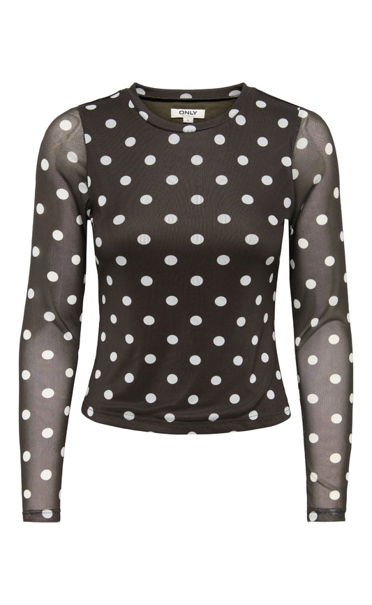 ONLY Bluse - Nova Mesh - Coffee Bean/White Dots