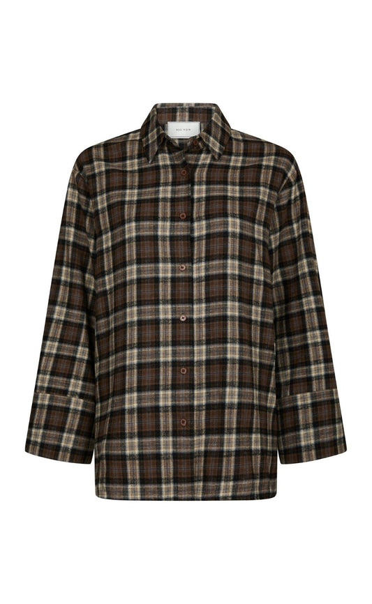 Neo Noir Skjorte - Dita Flannel Check - Dark Taupe