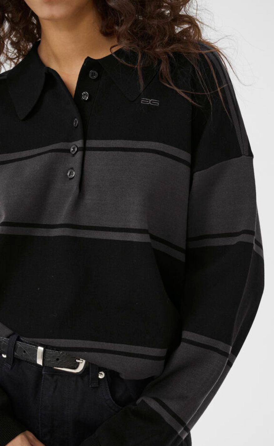 Gestuz Pullover - Silda Polo - Black/Raven striped