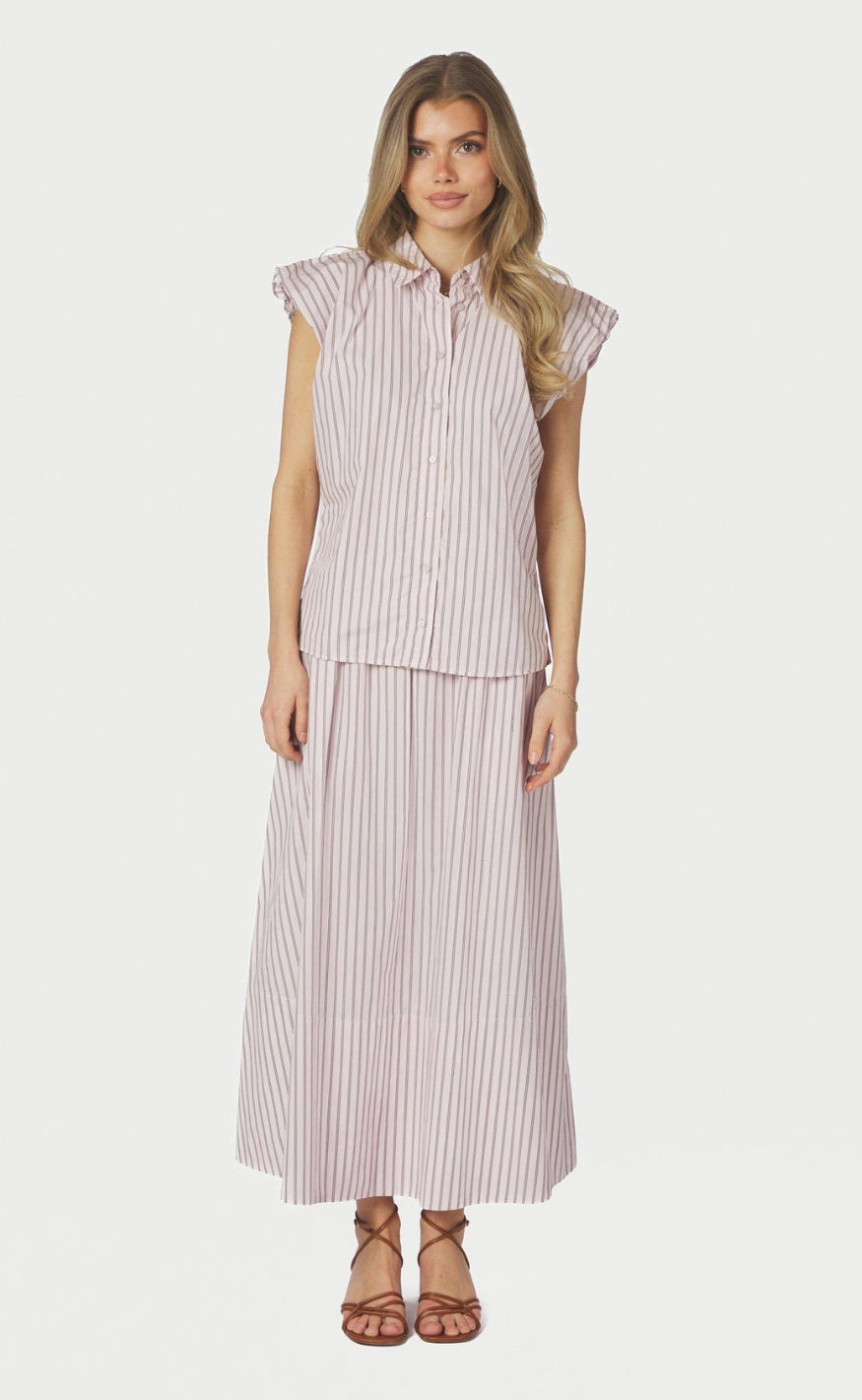 Neo Noir Nederdel - Yara Long Double Stripe - Rose