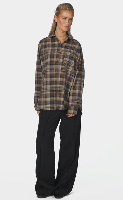 Neo Noir Skjorte - Dalma Flannel Check - Dark Taupe