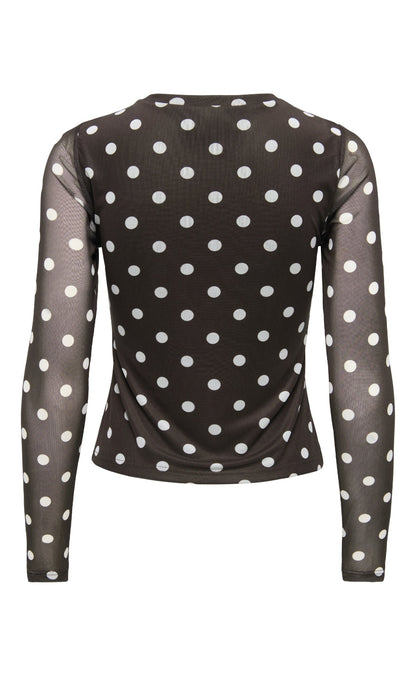 ONLY Bluse - Nova Mesh - Coffee Bean/White Dots