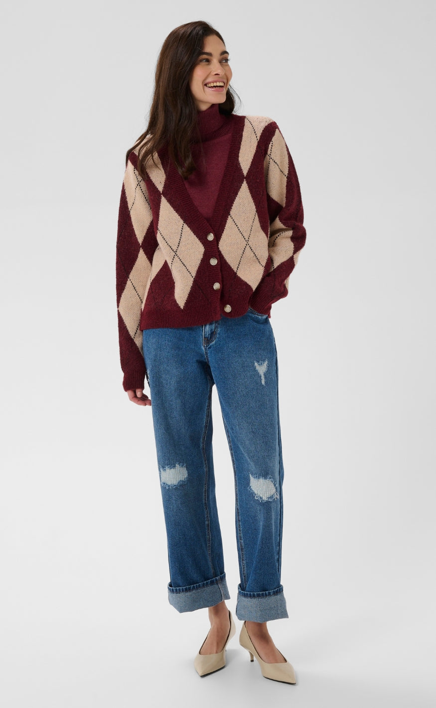 Culture Cardigan - Argyle - Burgundy Argyle