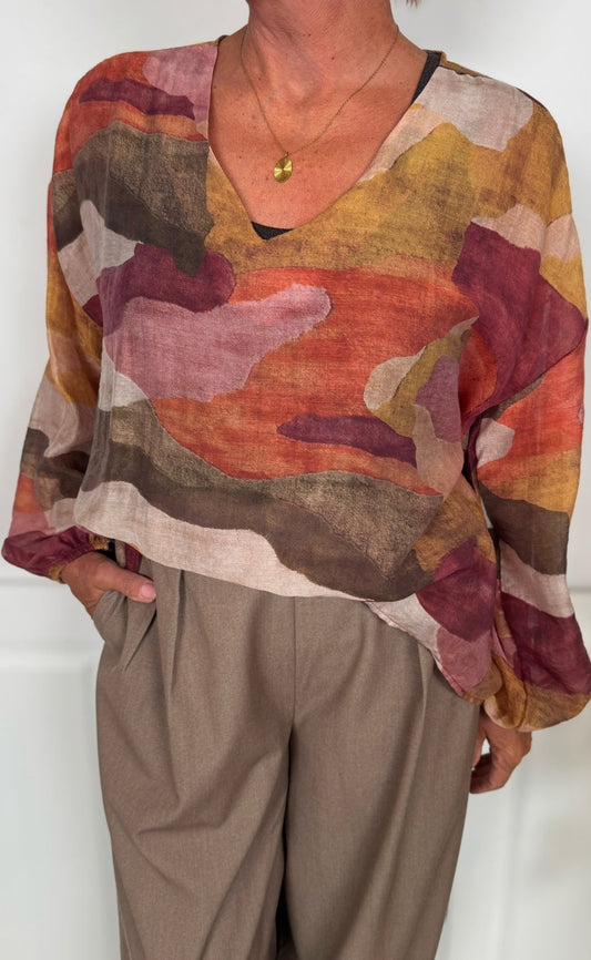 Black Colour Bluse - Zella Sheer - Burnt Wine