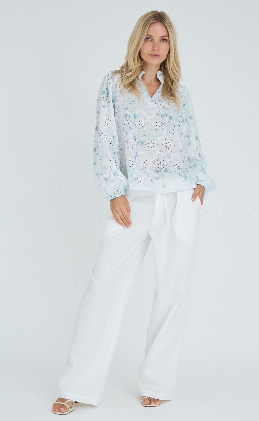 A-View Bluse - Grete - Blue/White