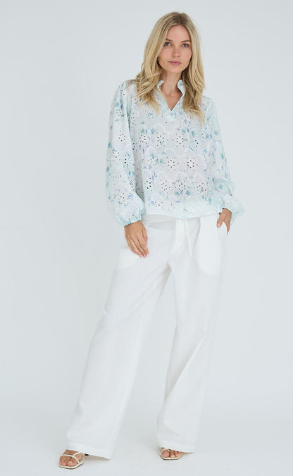 A-View Bluse - Grete - Blue/White