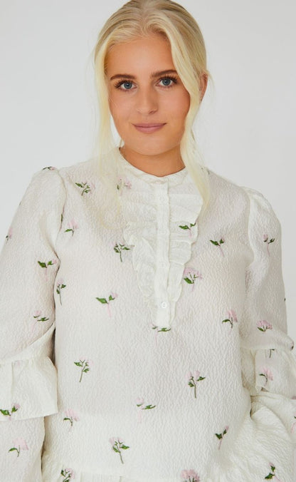 A-View Bluse - Selino - White/Pink