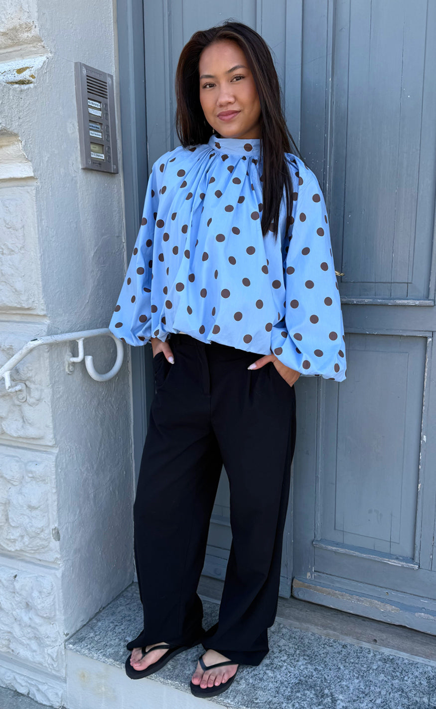 Say INA Copenhagen Bluse - Diana Dot - Blue W. Brown Dots