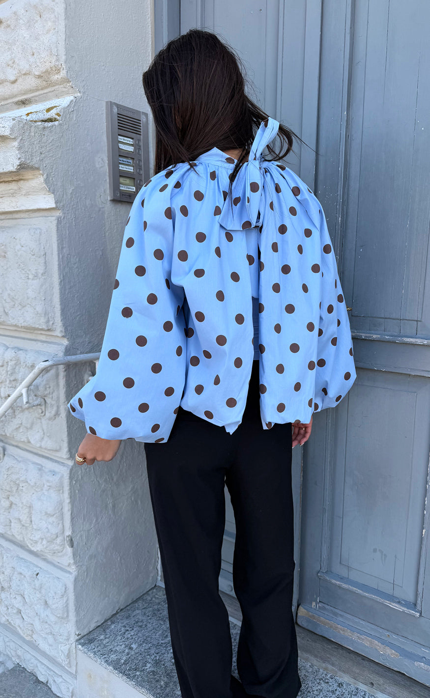 Say INA Copenhagen Bluse - Diana Dot - Blue W. Brown Dots