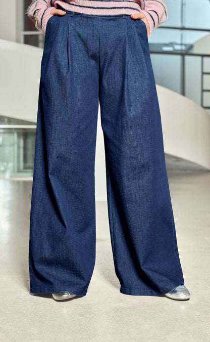Black Colour Bukser - Denice Wide - Denim