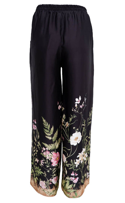 Black Colour Bukser - Zennia - Black Flower
