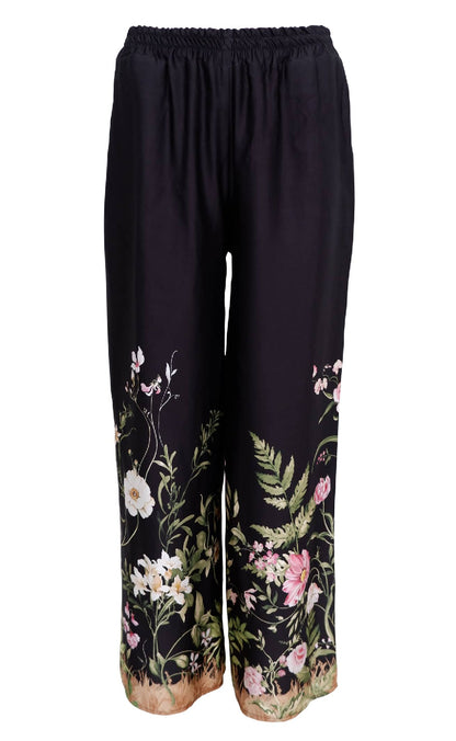 Black Colour Bukser - Zennia - Black Flower