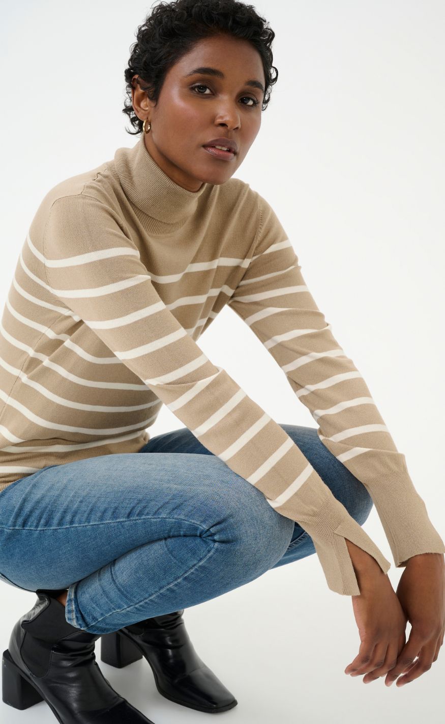 Culture Pullover - Salto Annemette - Timberwolf Mel/White Stripe
