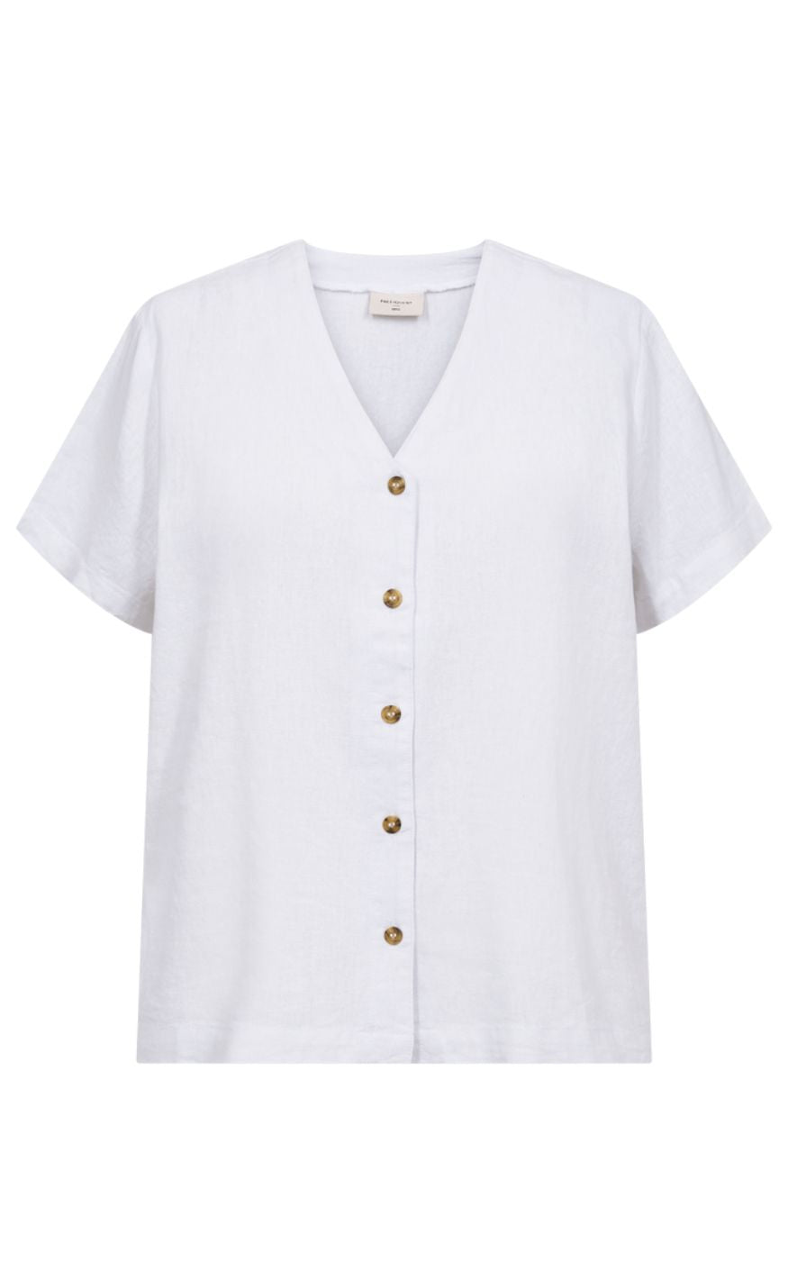 Freequent Skjorte - Lava SS V-neck - Brilliant White