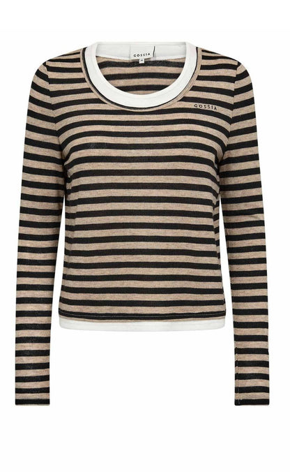 Gossia Bluse - Elma - Sand Black Stripes