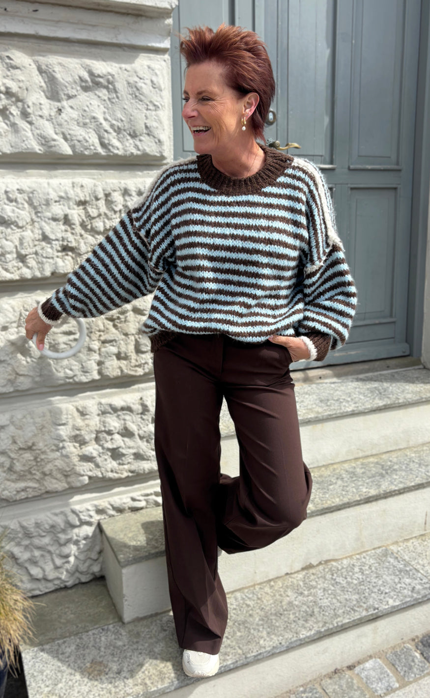 Say INA Copenhagen Strik - Sanna - Blue / Brown Striped W. White Details