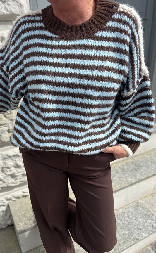 Say INA Copenhagen Strik - Sanna - Blue / Brown Striped W. White Details