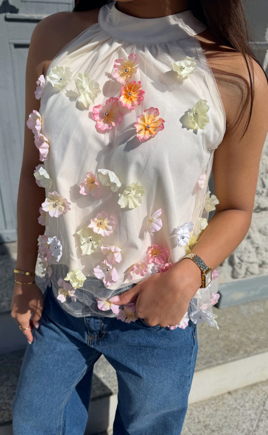 Say INA Copenhagen Top - Malina - Mixed 3D Flowers