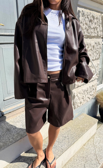 Say INA Copenhagen Shorts - Sanna - Dark Brown PU Leather
