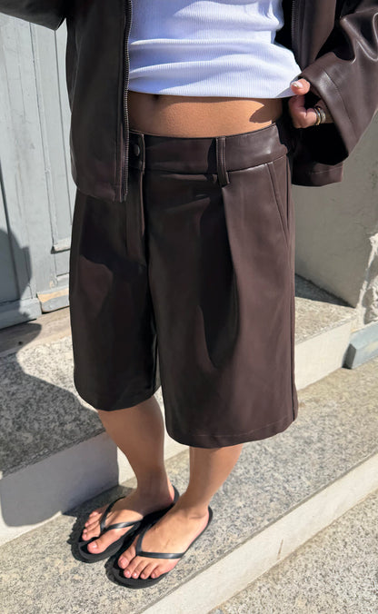 Say INA Copenhagen Shorts - Sanna - Dark Brown PU Leather