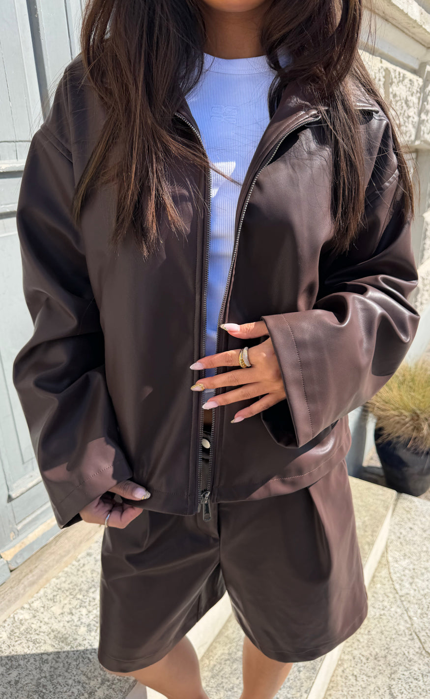 Say INA Copenhagen Jakke - Sanna  - Dark Brown PU Leather