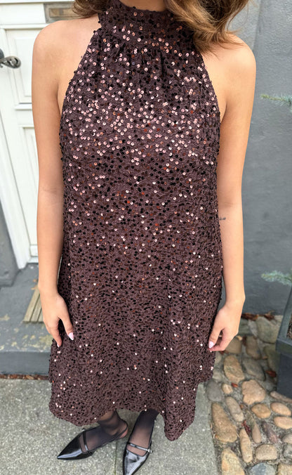 Say INA Copenhagen Kjole - Janessa Halterneck - Brown Sequin