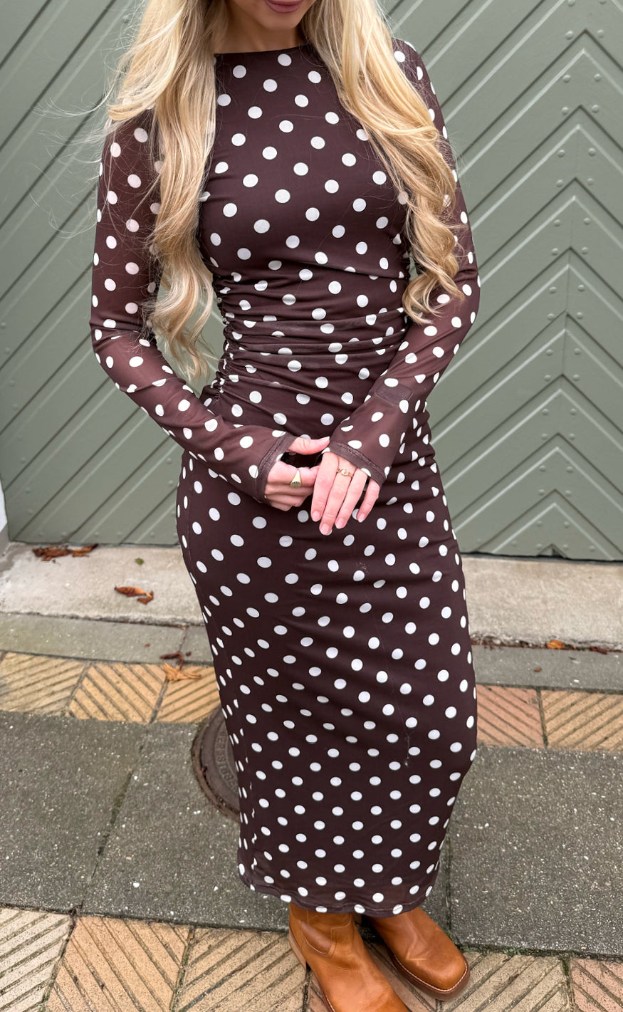 Say INA Copenhagen Kjole - Anna Mesh LS - Brown w. White Dots