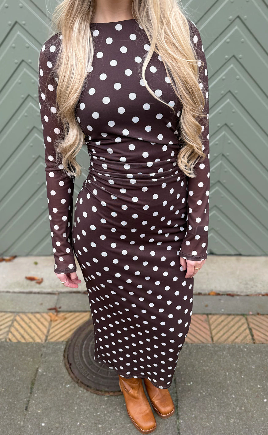 Say INA Copenhagen Kjole - Anna Mesh LS - Brown w. White Dots
