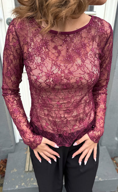Say INA Copenhagen Bluse - Lily Lace - Burgundy Flower W. Sequin