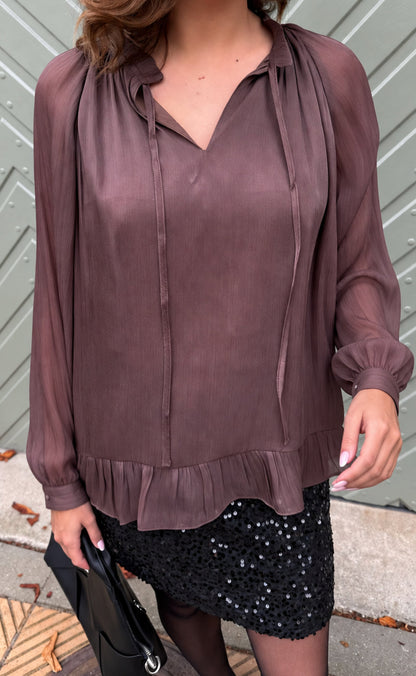 Say INA Copenhagen Bluse - Freja - Shiny Dark Brown