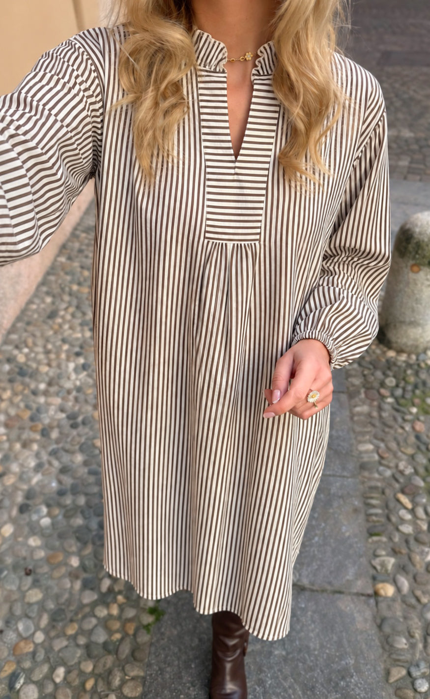 Say INA Copenhagen Kjole - Winnie New LS - Brown Striped