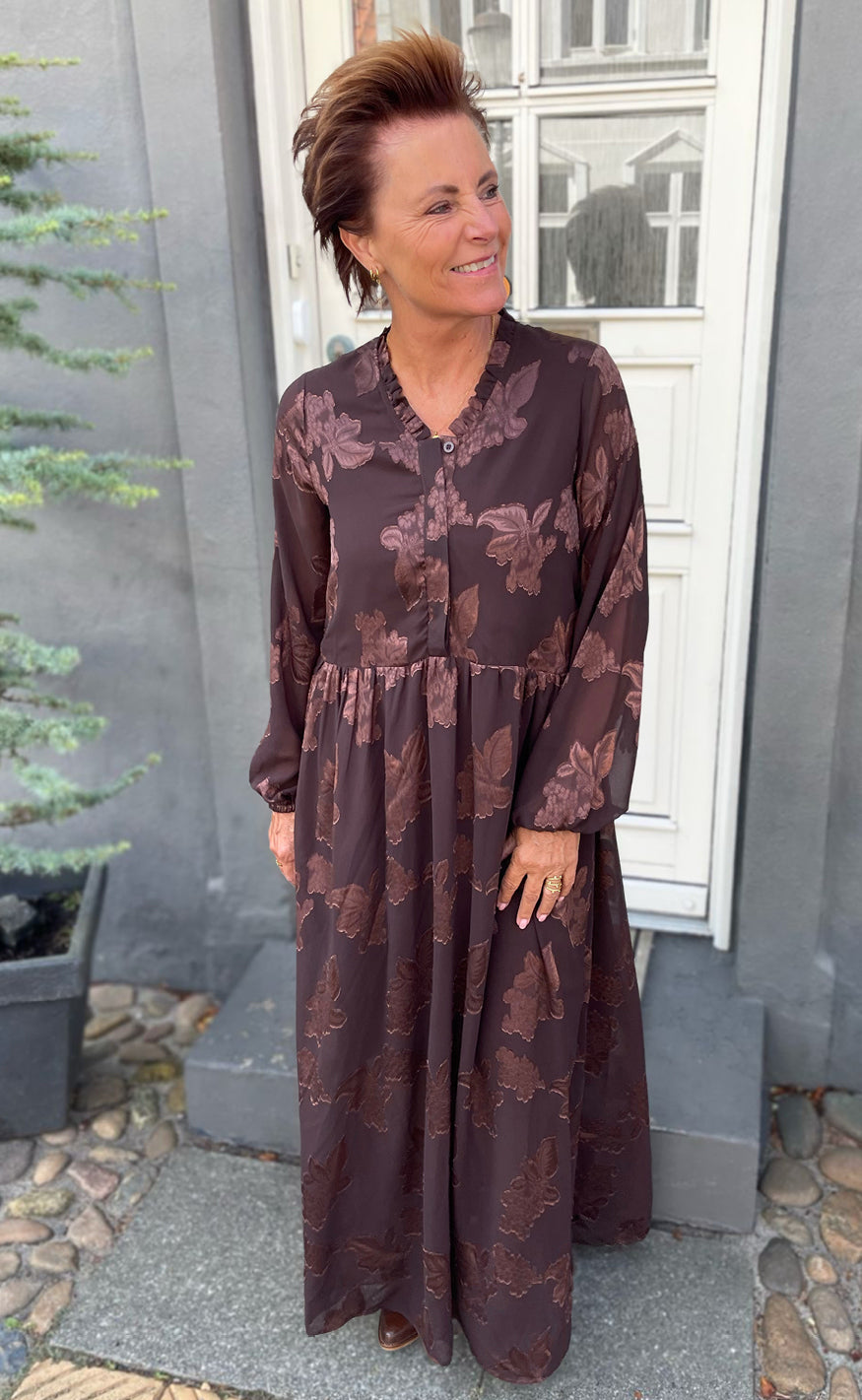 Say INA Copenhagen Kjole - Luna Long - Brown Flowers