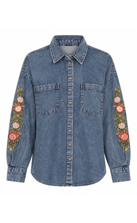 Say INA Copenhagen Skjorte - Evelyn - Denim Blue W. Embroidery