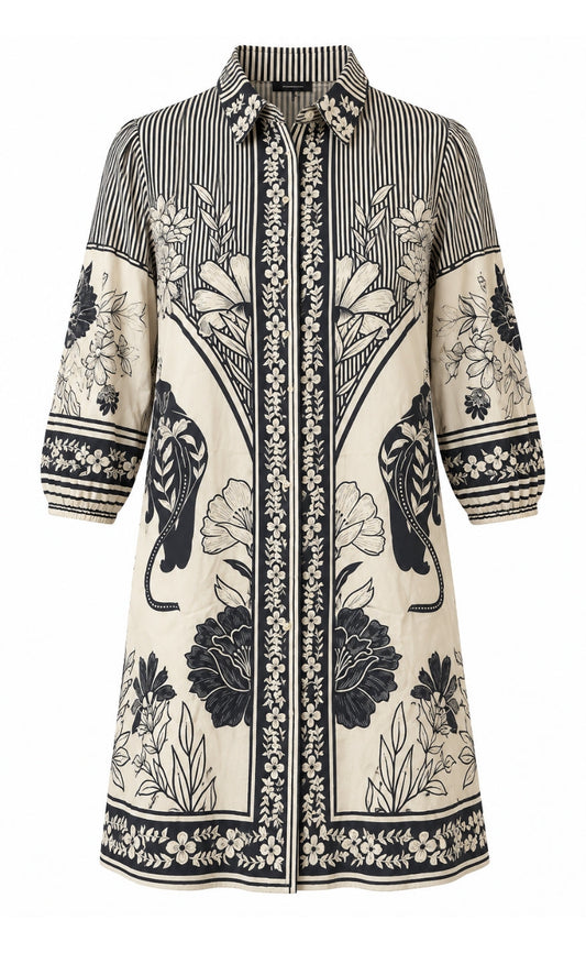 Say INA Copenhagen Kjole - Farah - Black / Cream Flower Print