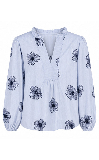 Say INA Copenhagen Bluse - Winnie New - Blue Striped W. Navy Flowers