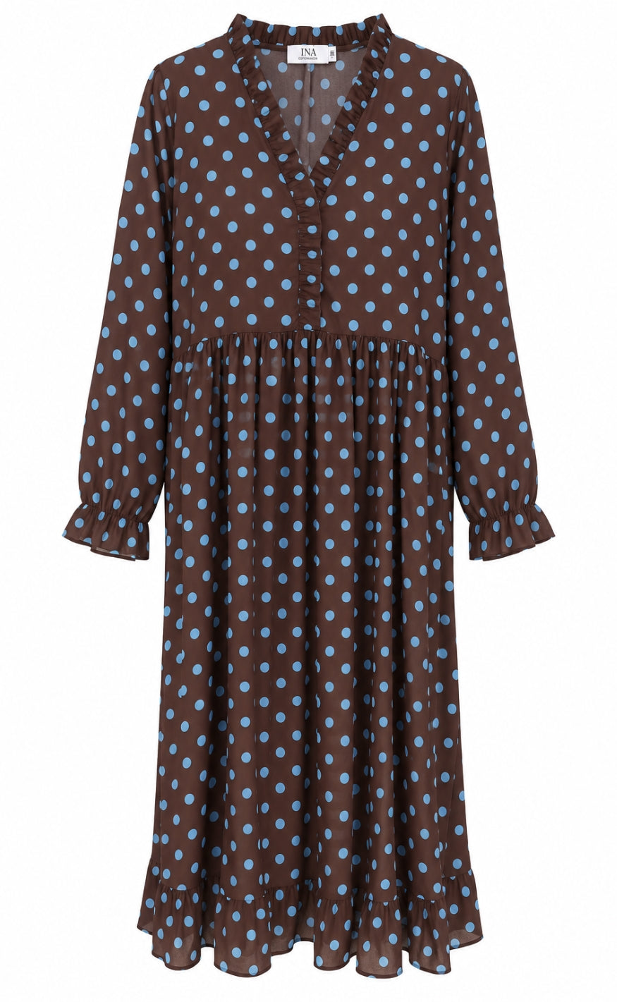 Say INA Copenhagen Kjole - Catja - Dark Brown W. Blue Dots