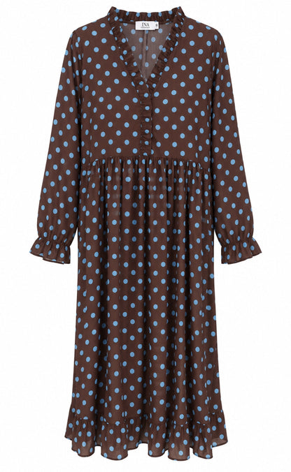Say INA Copenhagen Kjole - Catja - Dark Brown W. Blue Dots
