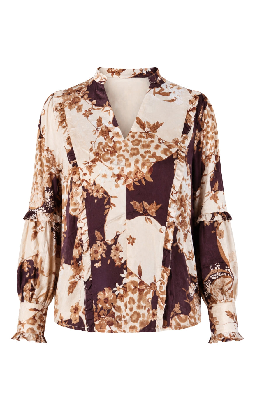Say INA Copenhagen Skjorte - Eliana - Brown w. Creme Florals