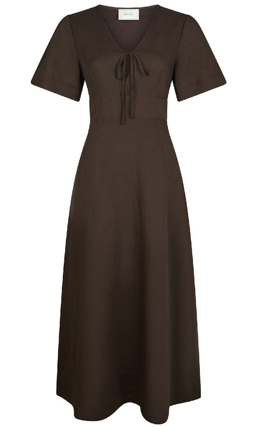 Neo Noir Kjole - Ilsie Linen - Dark Brown