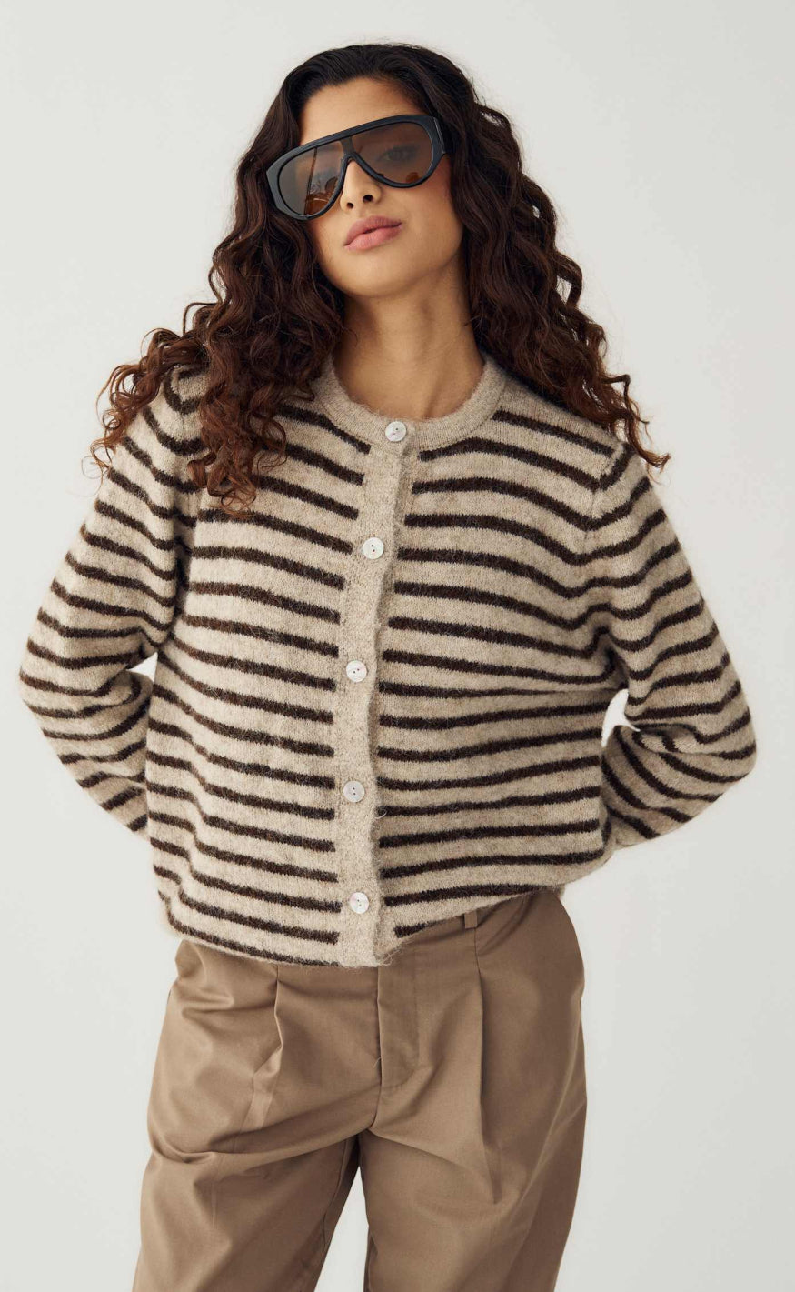 Noella Cardigan - Mertice - Brown Sand Stripe