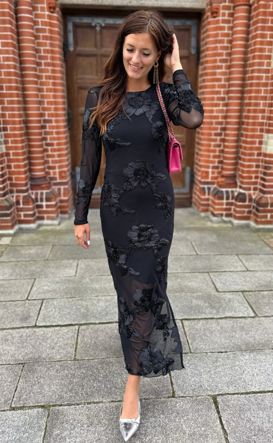 Say INA Copenhagen Kjole - Maria LS - Black 3D Flowers