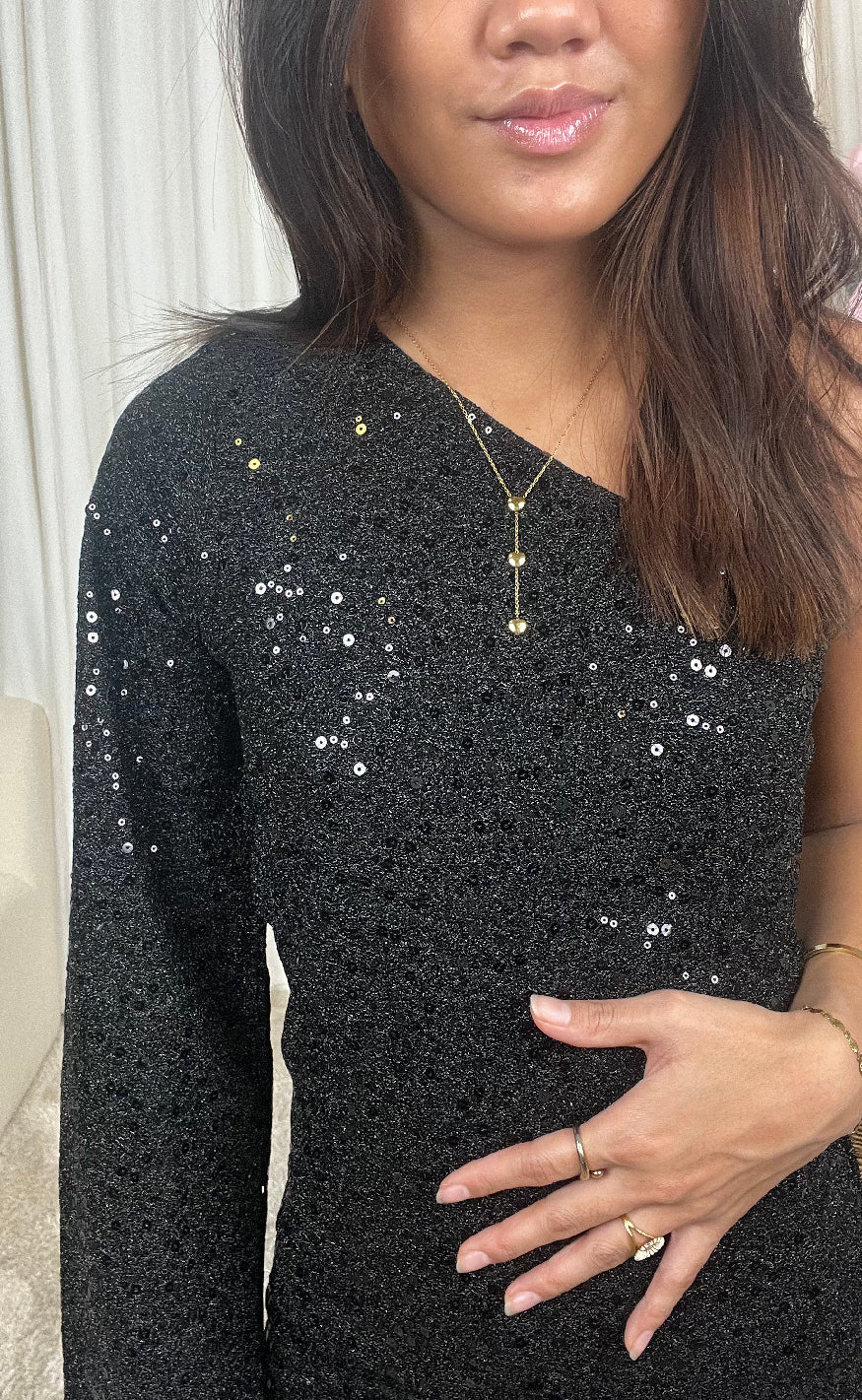 Say INA Copenhagen Kjole - Tania One Shoulder - Black Sequin